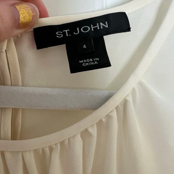 St. John Women's 4 100% Silk Off White Cream Tank Blouse Sheer Keyhole Back Flaw - Picture 3 of 11